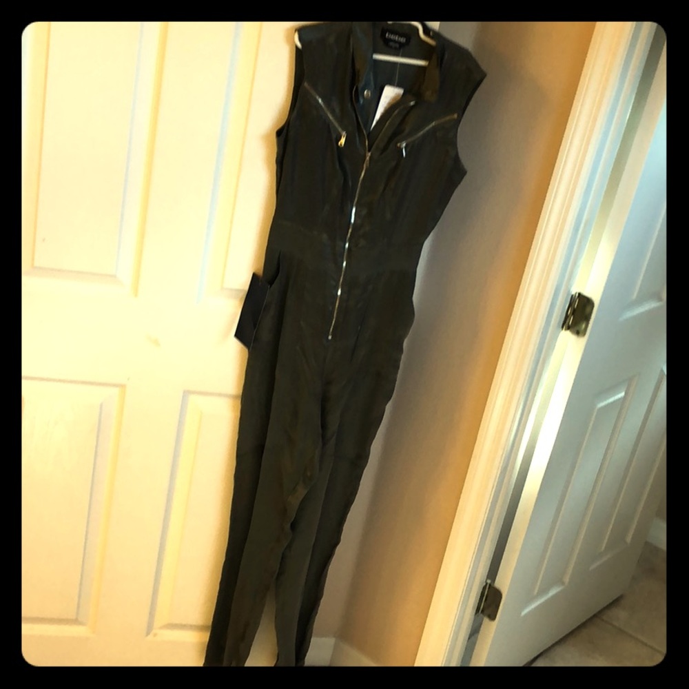 Bebe Cupro ZIP Detail Jumpsuit Color:Dusty Olive